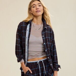 AERIE - NWT - Blue and Brown Flannel Plaid Pajama Shirt